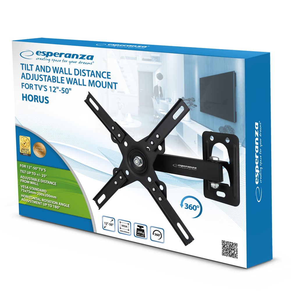 Mbajtëse muri për TV Esperanza ERW011, 12"-50", 20 kg, e zezë