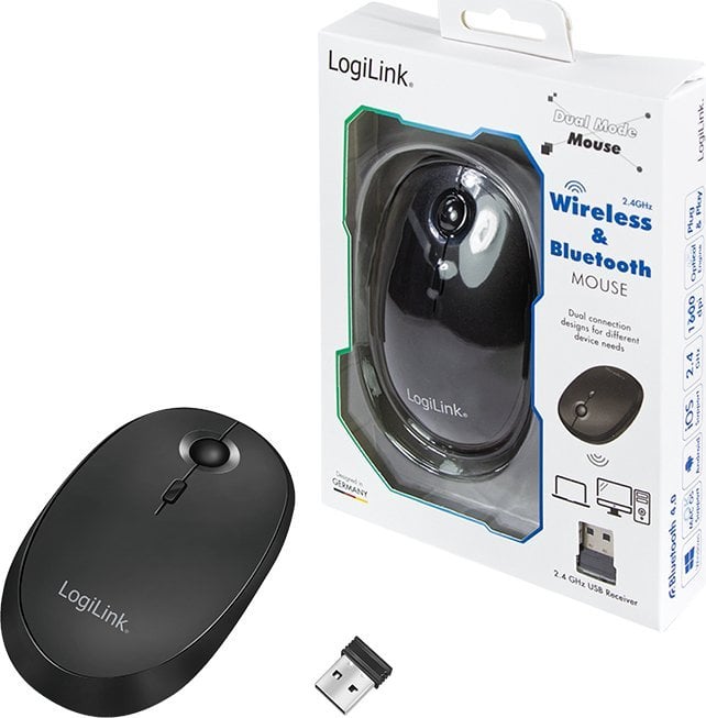 Maus wireless LogiLink ID0204, RF dhe Bluetooth, 1600 dpi, ambidekstër