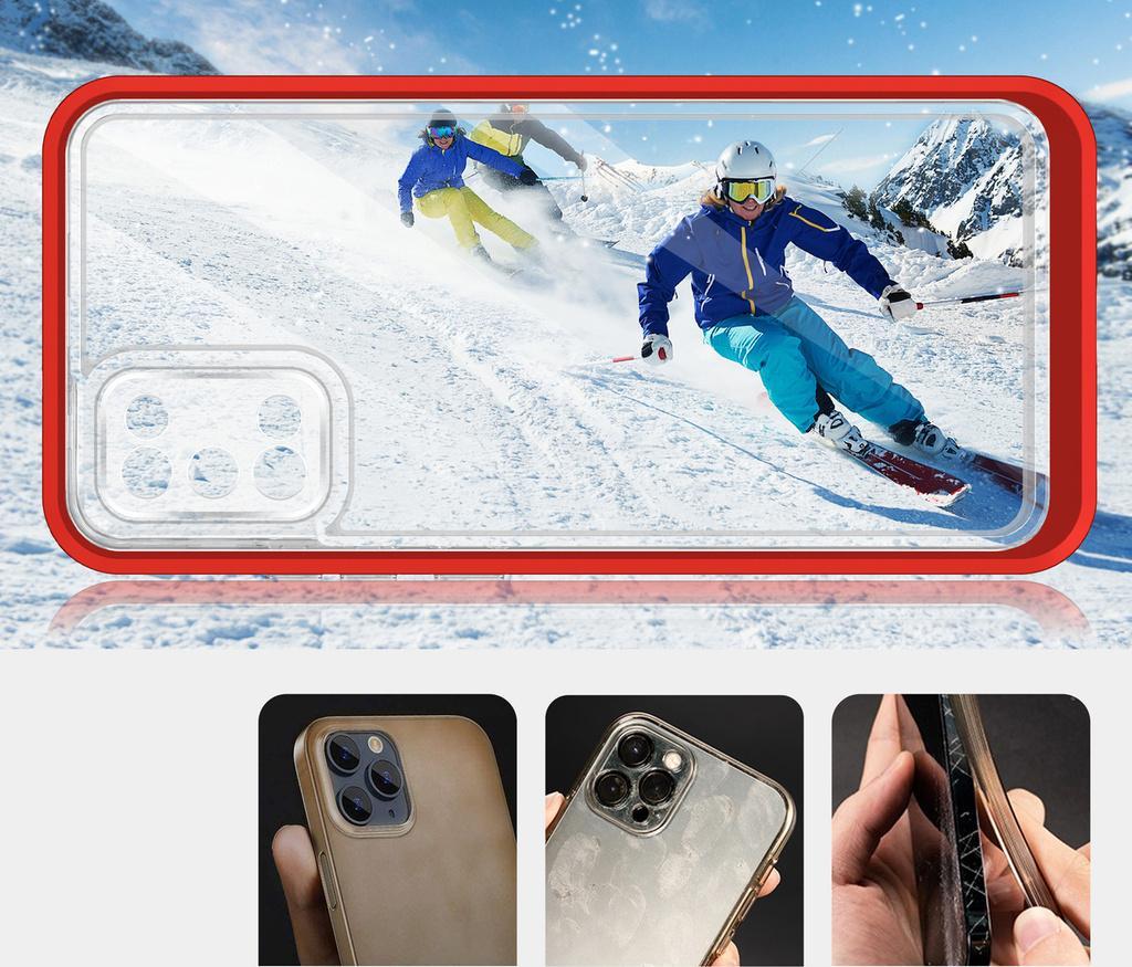 Mbulesë telefoni Hurtel Clear 3in1 për Samsung Galaxy A03s, xhel fleksibël, kornizë mbrojtëse, e kuqe