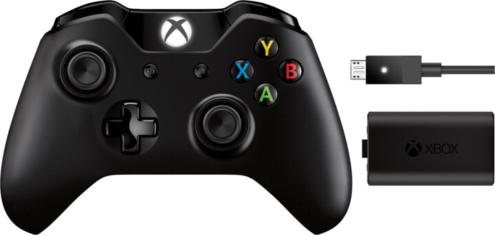 Контролер Xbox ONE, црно + комплет за полнење (компјутер, Xbox ONE)