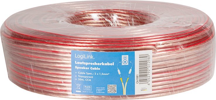 Kabllo audio LogiLink CA1081, 50m, CCA, transparente