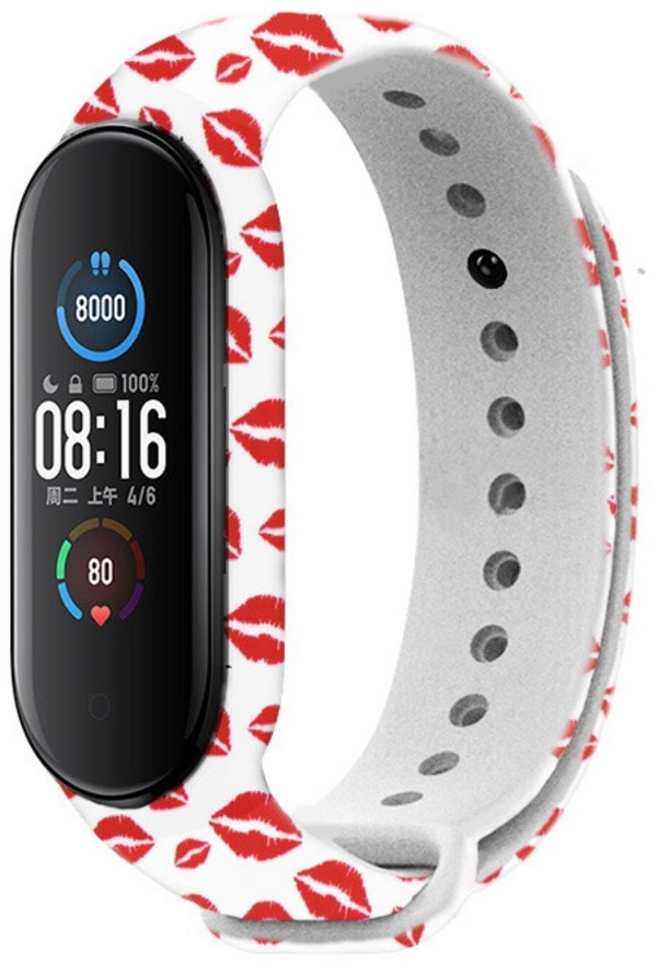Rrip RhinoTech për Xiaomi Mi Band 6, i bardhë / motiv buzësh