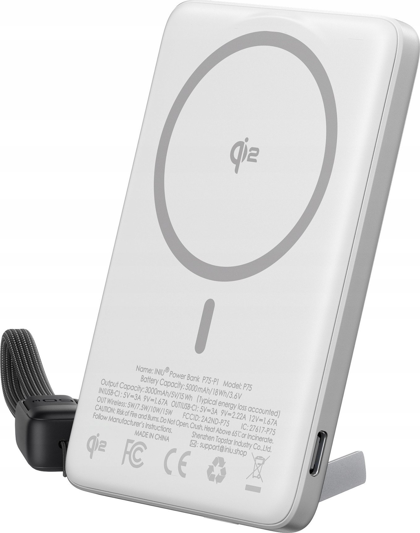 Power bank INIU MagPro Slim 5K, 5000mAh, wireless Qi2 15W, i bardhë