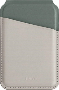 Portofol magnetik UNIQ Lyden DS, RFID, mbajtës telefoni, bezhë jeshile