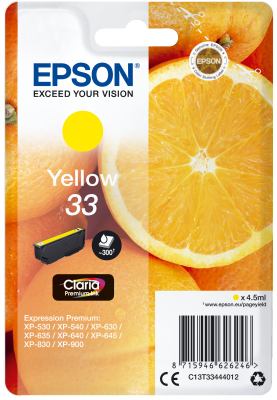 Ngjyrë Epson Singlepack 33 Claria Premium Ink, e verdhë