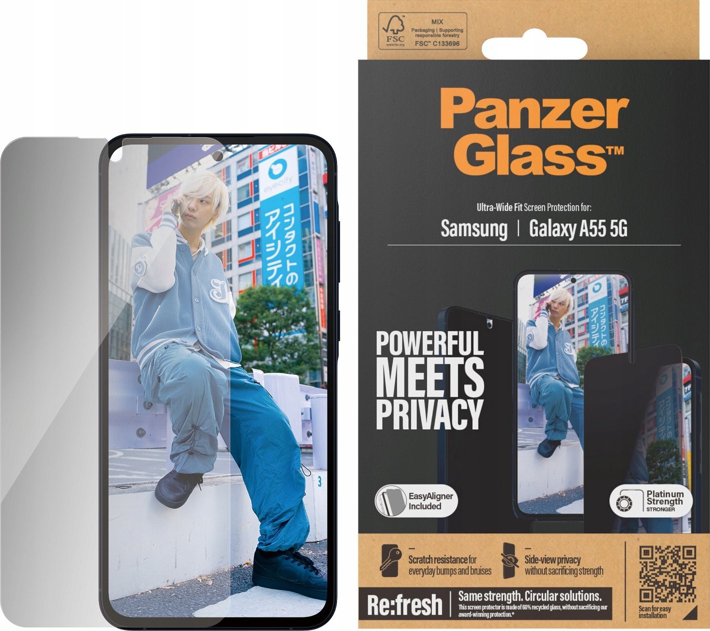 Qelq mbrojtës PanzerGlass Ultra Wide Fit Privacy, për Samsung Galaxy A55 5G, transparent