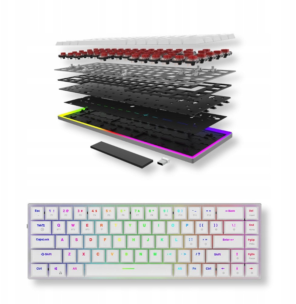 Tastierë mekanike AQIRYS Agena, 65%, wireless me Bluetooth, e bardhë