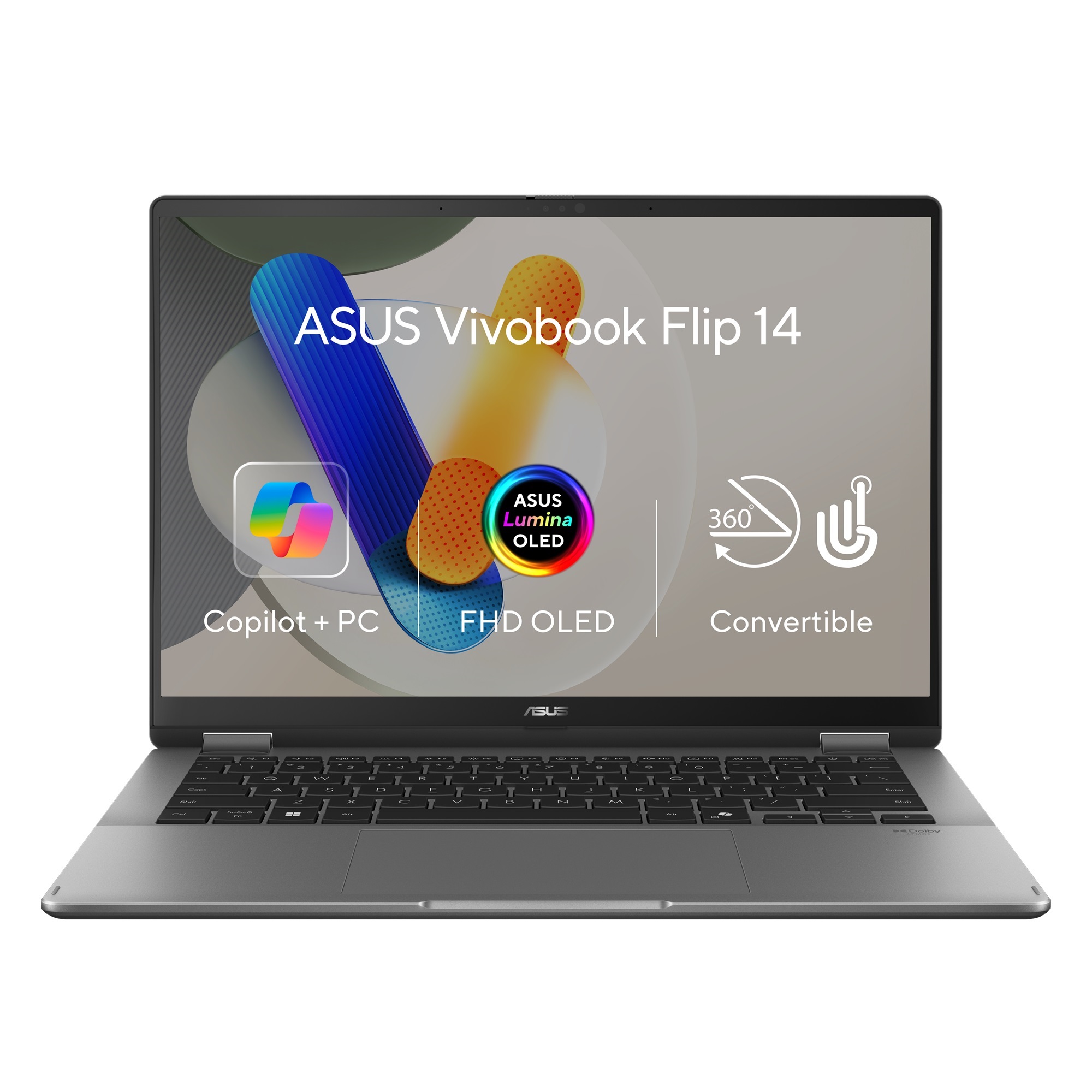 Laptop ASUS Vivobook 14 Flip OLED 14″, Intel Core Ultra 5 226V, 16 GB RAM, 512 GB SSD, сив
