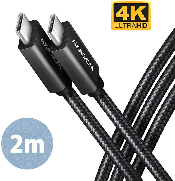 Kabllo AXAGON USB-C - USB-C SPEED+ USB3.2 Gen 2, PD100W 5A, 4K UHD, 2m, e zezë