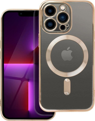 Koverte silikoni Electro Mag për iPhone 13 Pro, MagSafe, transparente, me aksente të arta