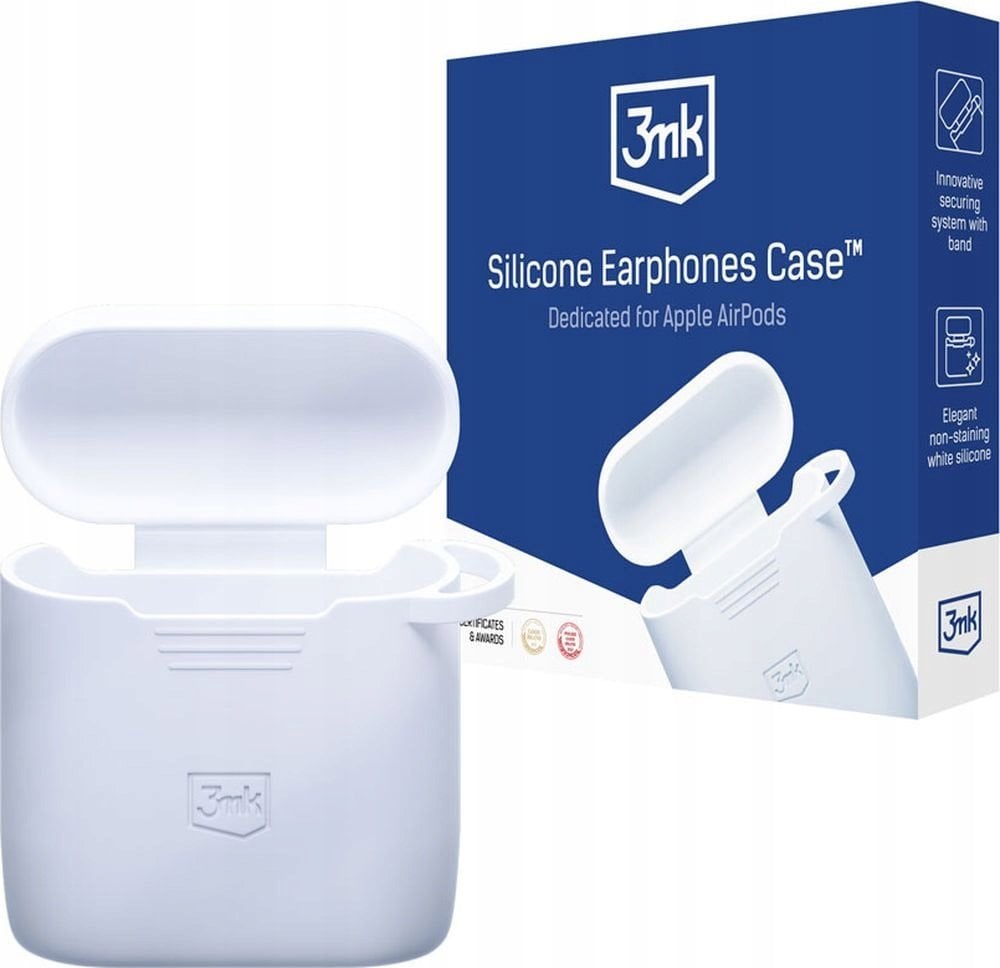 Mbajtëse silikoni 3mk për Apple AirPods 2nd gen, me karabiner, e bardhë