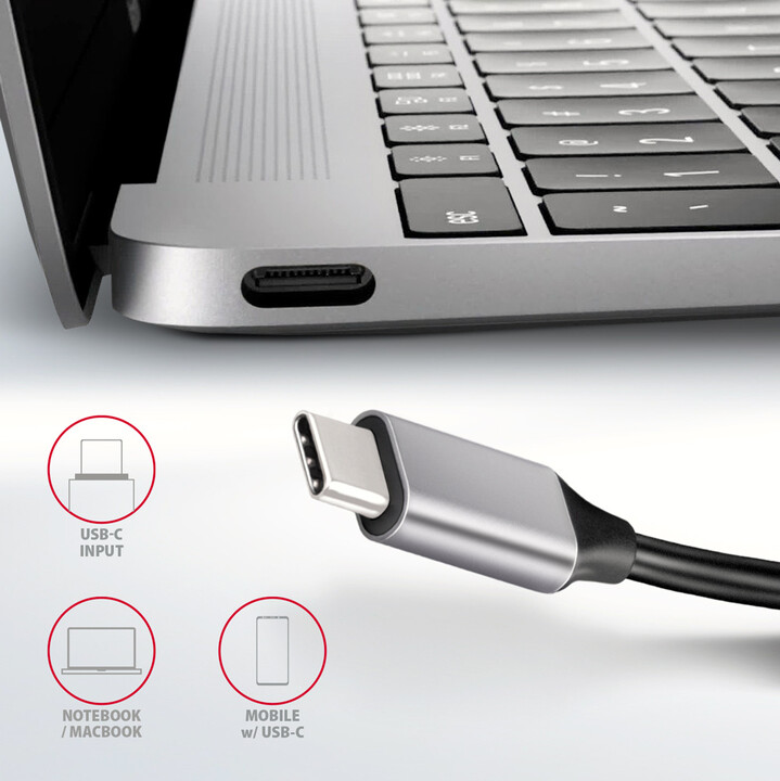 Hub shumëfunksional AXAGON 5në1 USB 3.2 Gen 1, 4x USB-A, HDMI, PD 100W, kabllo USB-C 20cm