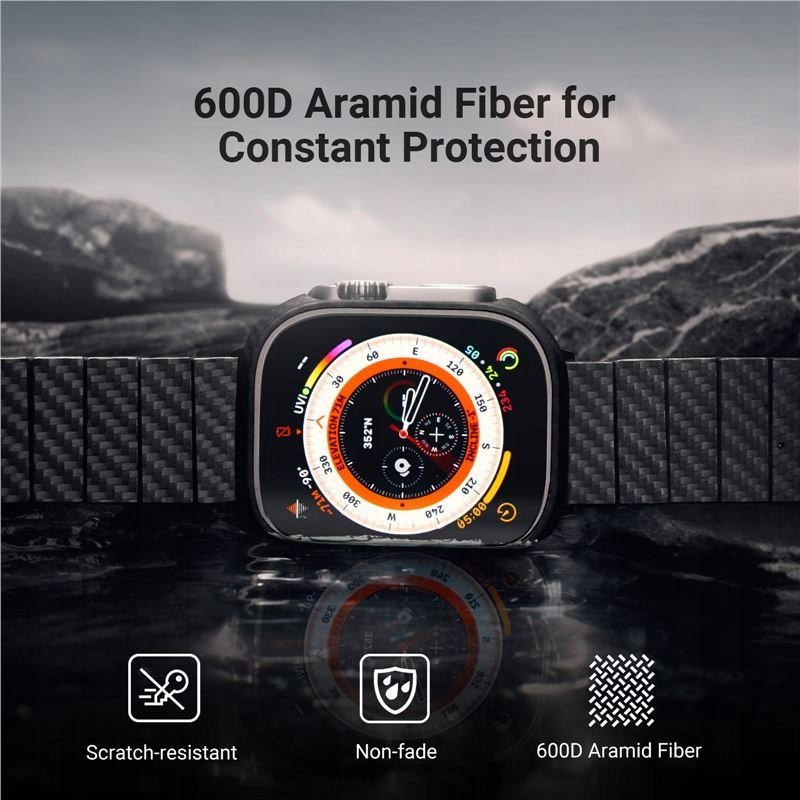 Mbulesë PITAKA Air Case për Apple Watch Ultra 49mm, fibra aramid, e hollë, e zezë gri