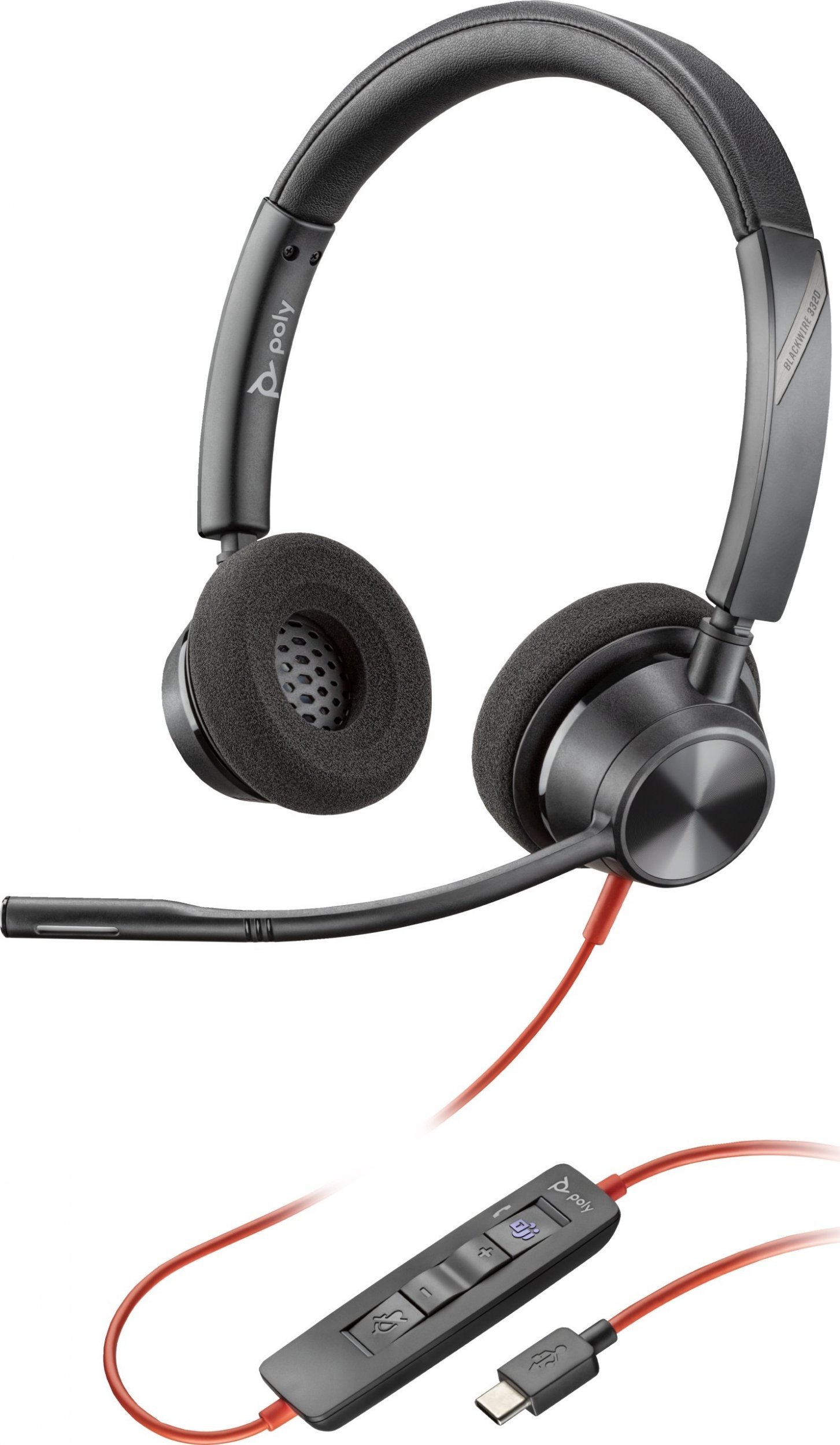 Kufje stereo HP Poly Blackwire 3320, USB C, përshtatës USB A, të zeza