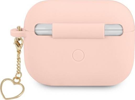 Këllëf silikoni Guess Charm Heart për AirPods Pro, me varëse, rozë