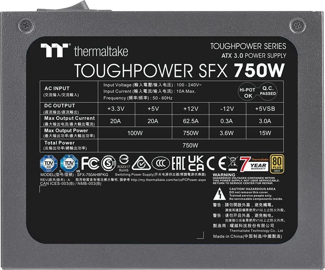 Напојување Thermaltake ToughPower SFX Gold, 750W, 80 Plus Gold, црно