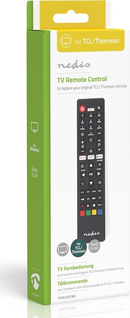 Telekomandë Nedis për TV TCL Thomson, infra të kuqe, butona Netflix Amazon Prime YouTube, e zezë