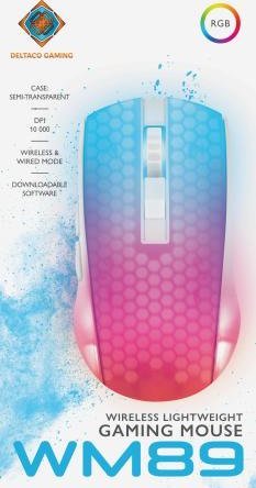 Maus gaming DELTACO GAMING WM89, wireless, 10000DPI, i bardhë transparent