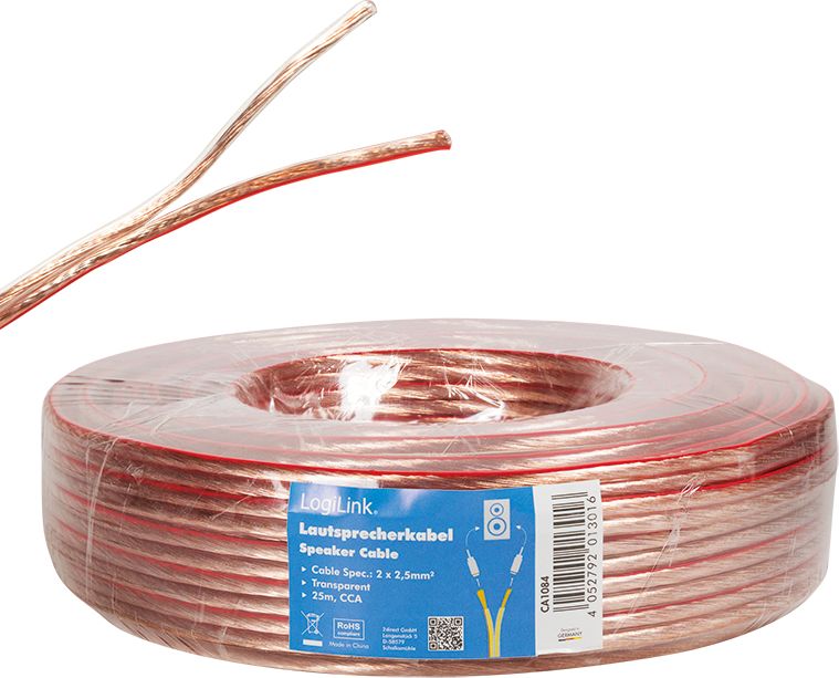 Кабел за звучници LogiLink, 2x2.25 mm², 25 m, транспарентен