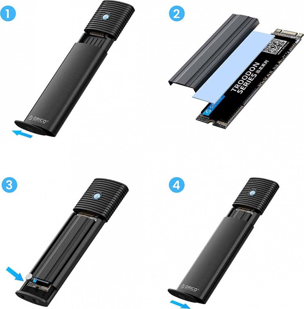 Kuti për SSD Orico M2 NVMe PWM2 G2 BK EP, USB C 10Gbps, alumini, e zezë
