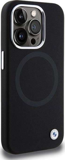 Maskë mbrojtëse BMW Signature Liquid Silicone për iPhone 15 Pro 6.1", silikoni i lëmuar, e zezë