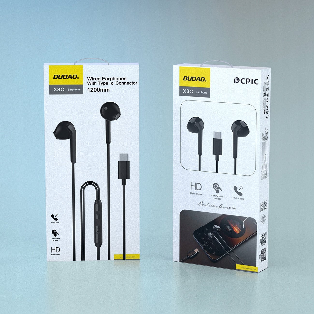 Kufje in ear Dudao X3C, USB C, 1.2 m, të zeza