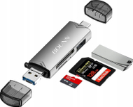 Читач на картички Bounn, SD и microSD, USB 3.0 USB C Micro USB, сив