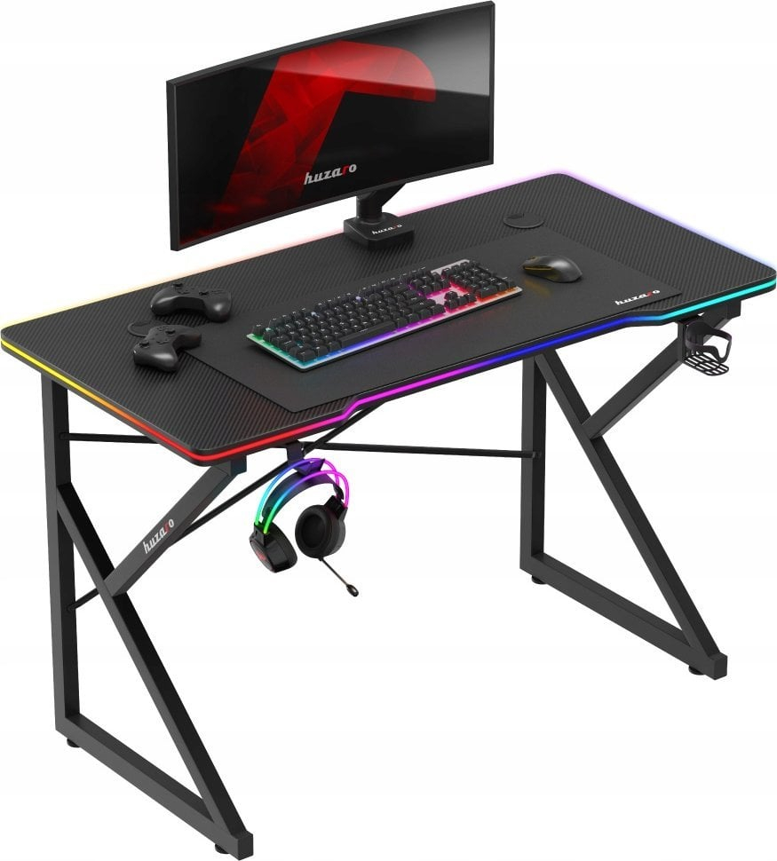 Tavolinë gaming Huzaro Hero 1.7 RGB, 140cm, me ndriçim RGB, e zezë