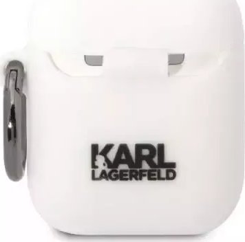 Mbulesë mbrojtëse Karl Lagerfeld për AirPods 1/2, silikon, dizajn 3D, e bardhë