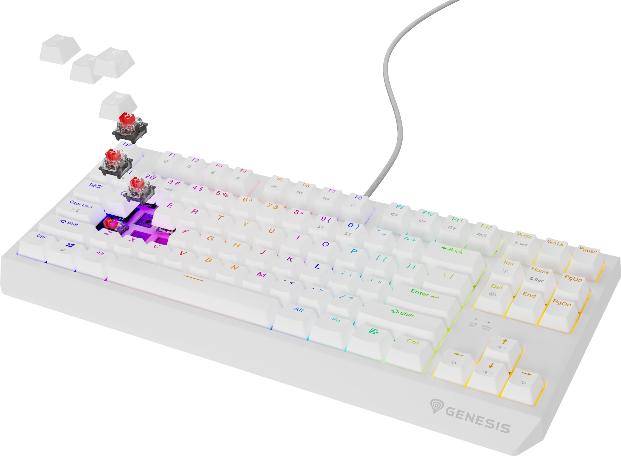 Tastierë mekanike gaming Genesis Thor 230 TKL, RGB, Hot Swap, e bardhë