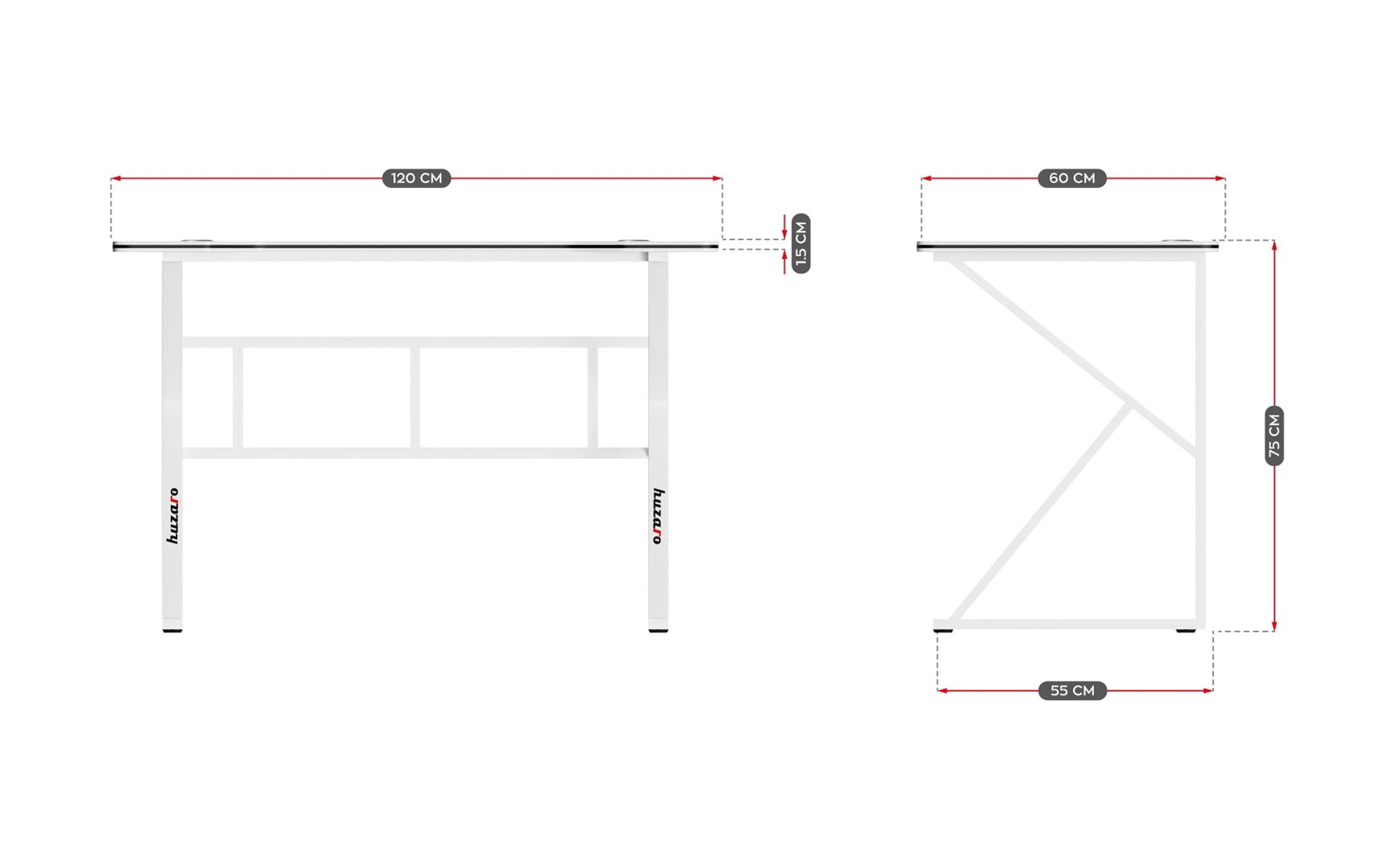 Tavolinë gaming Huzaro Hero 1.6, 120x60 cm, e bardhë