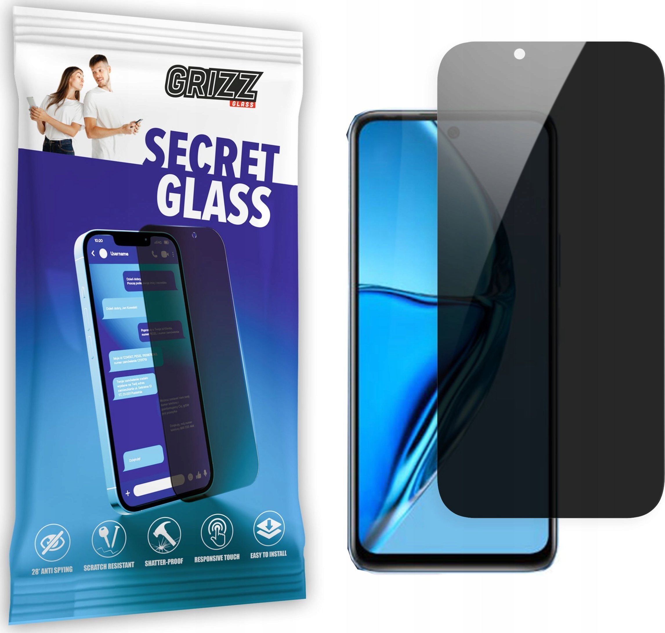 Xham mbrojtës GrizzGlass Matte SecretGlass për Infinix Hot 20, efekt privatësie, ekran i plotë, transparent