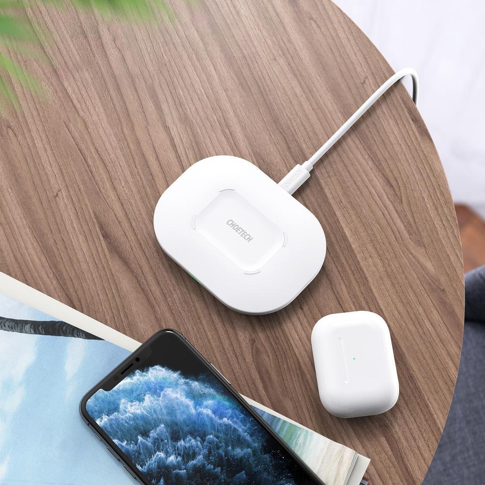 Karikues wireless Choetech T550-F, QC 3.0, 15W, i bardhë + adapter 18W
