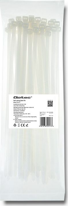 Kapëse kabllosh Qoltec Cable Tie, 7.2×300mm, najlon UV, e bardhë