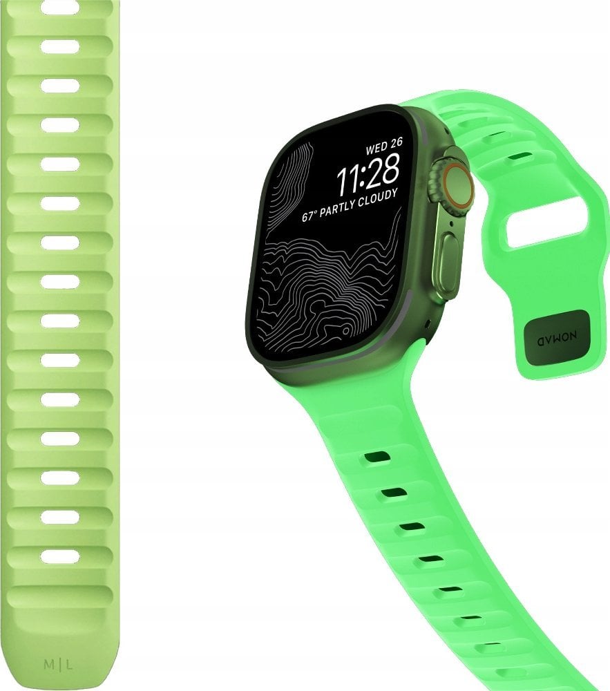Спортски ремен Nomad Sport Strap Glow 2.0, FKM, компатибилен со Apple Watch 42 44 45 49mm, флуоресцентно зелена