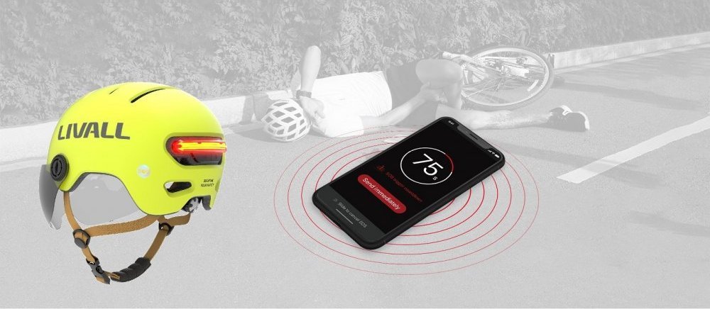 Helmetë urbane Livall L23, sensor rënie SOS, drita LED, e verdhë, L