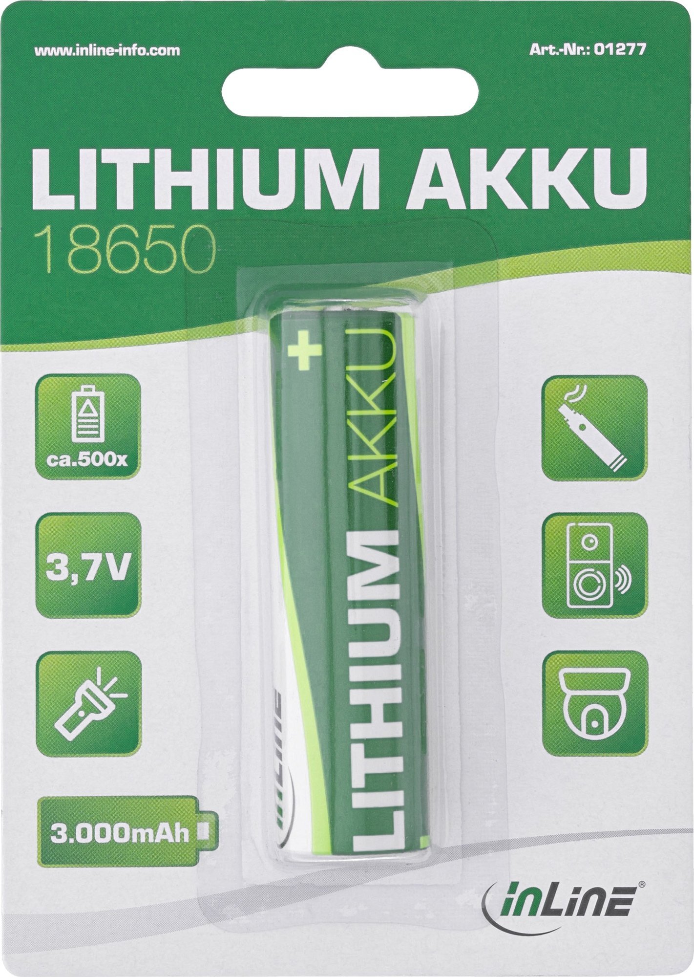 Полначлива батерија INLINE 18650 Li Ion, 3000 mAh, 3.7V, сина