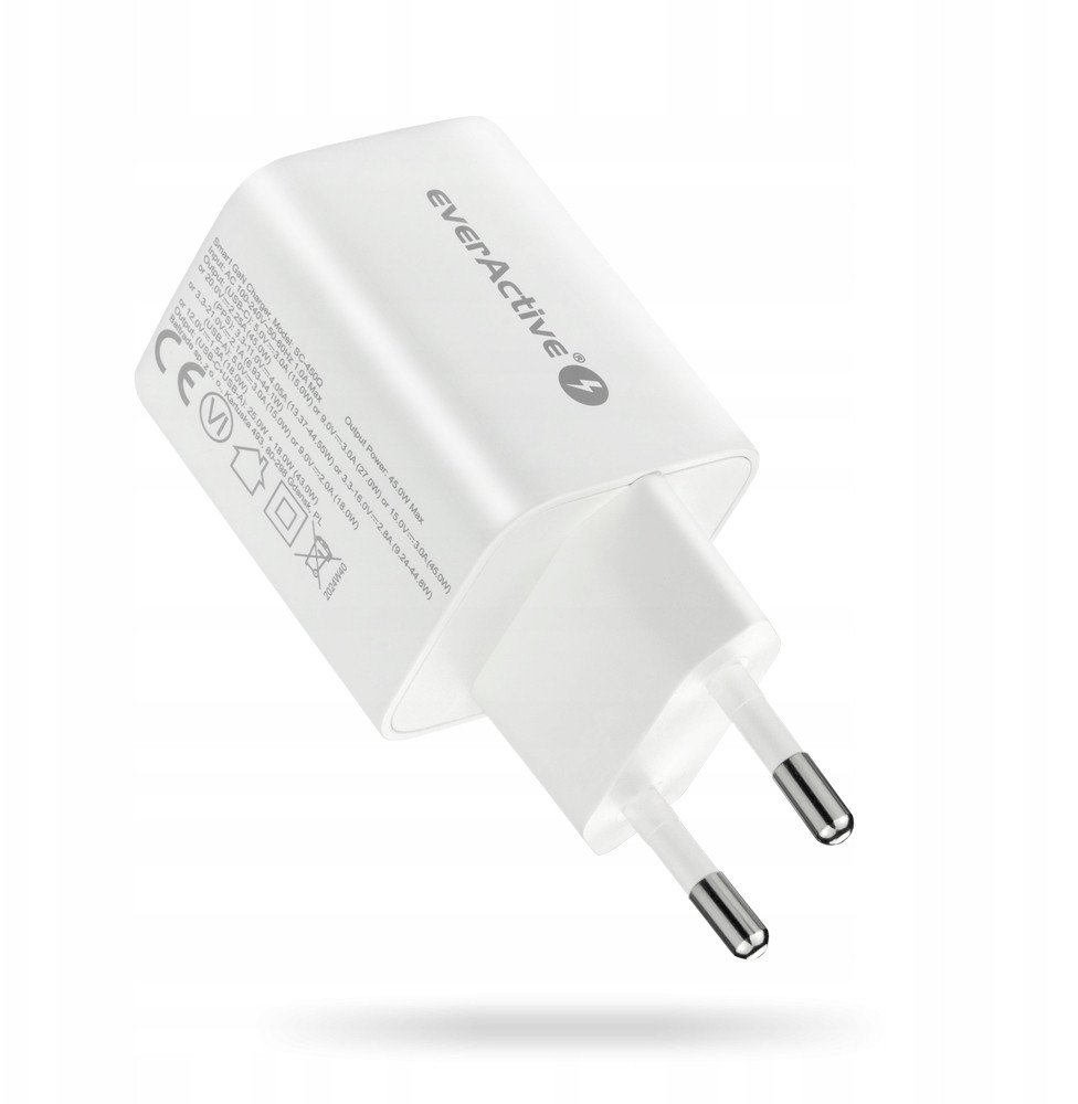 Полнач за ѕид everActive SC-450Q, GaN, 45W, 1x USB 1x USB C, бел
