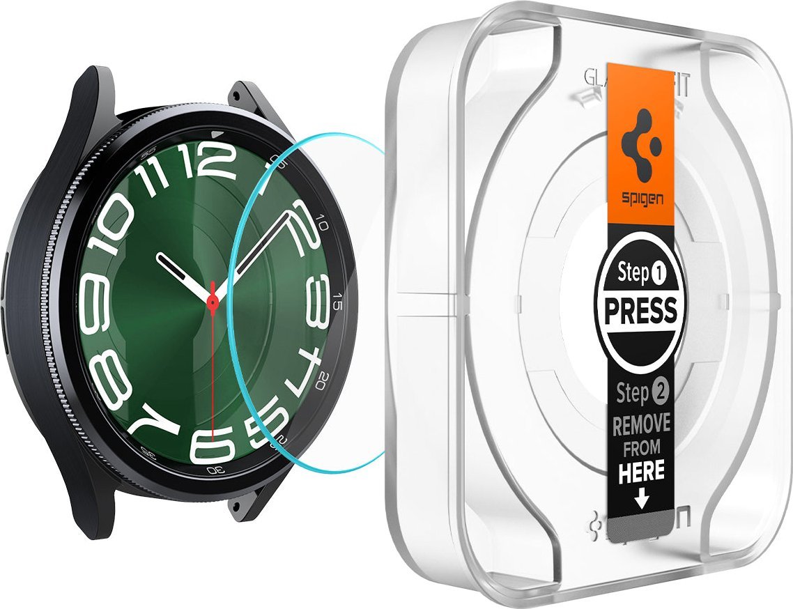 Xham mbrojtës Spigen Glass tR EZ Fit, set 2 copë, për Samsung Galaxy Watch6 Classic 47mm, transparent