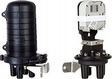 Kuti vertikale bashkimi fibër optike FOM 48K, 48 fibra, rezistente ndaj ujit, e zezë