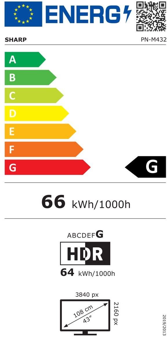Професионален монитор Sharp MultiSync M432, 43\", 4K Ultra HD, црн