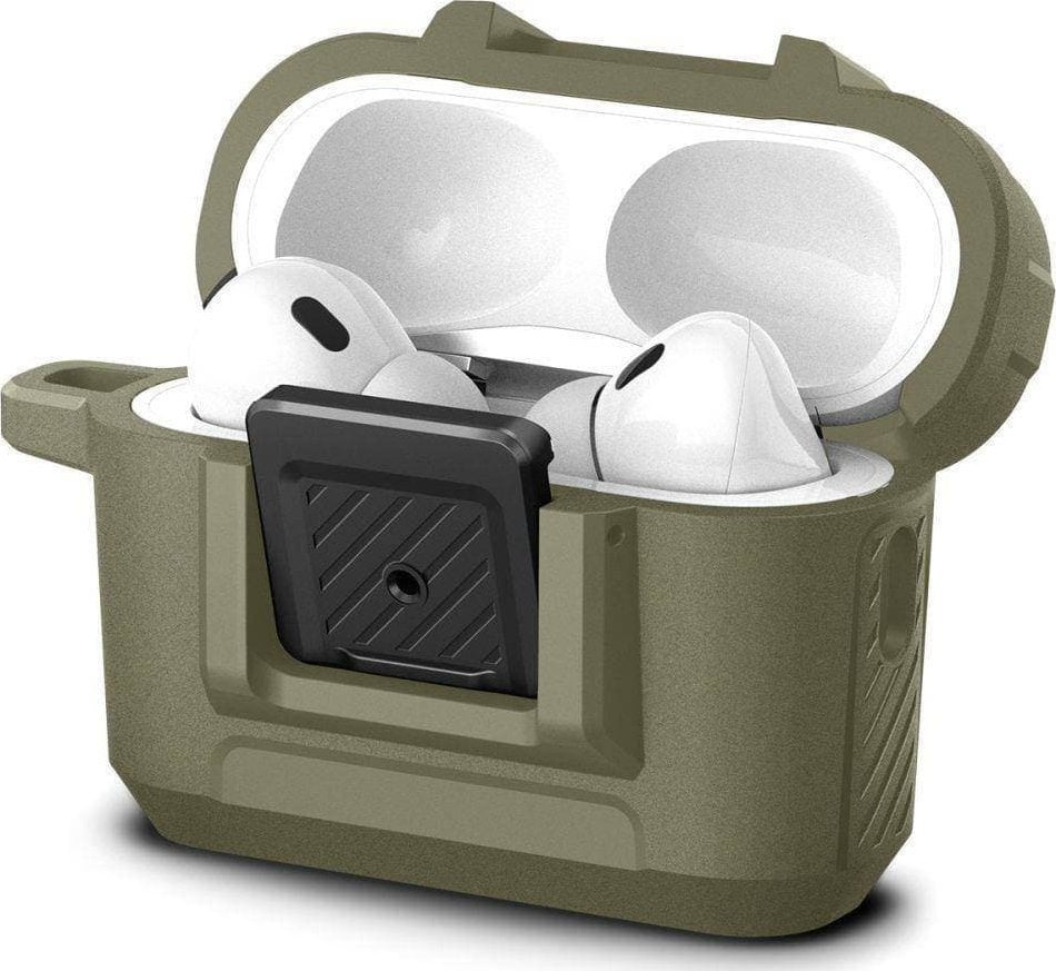 Mbështjellëse Spigen Lock Fit për Apple AirPods Pro 1 2, matte, khaki