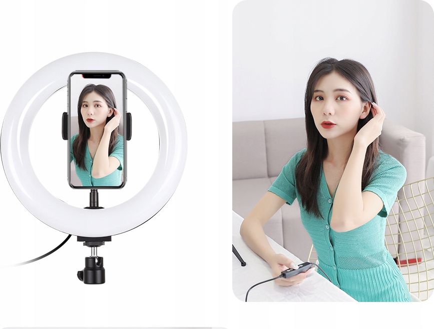 Dritë unazë LED Puluz, 20cm, tripod me mbajtëse telefoni, e zezë