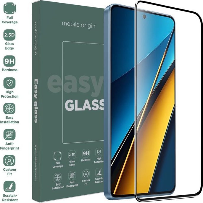 Xham mbrojtës Mobile Origin EasyGlass për Xiaomi Poco X6 5G, transparencë e lartë, rezistent ndaj gërvishtjeve
