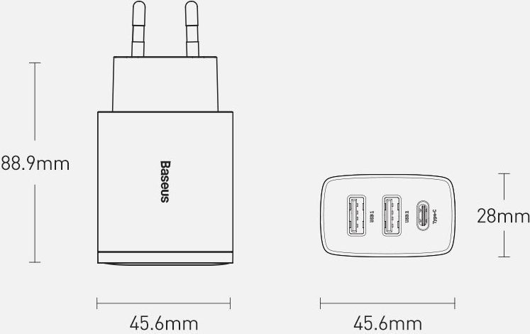 Полнач Baseus CCXJ-E02 со 2x USB-A и 1x USB-C, 3A, бел
