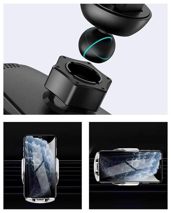 Mbajtës për veturë USAMS CD126 Infrared 15W, përfshin karikimin wireless Air Vent, i argjendtë (EU Blister)