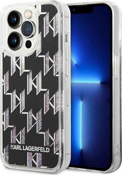 Mbrojtëse telefoni Karl Lagerfeld Liquid Glitter Monogram për iPhone 14 Pro 6.1", hardcase TPU PC, e zezë