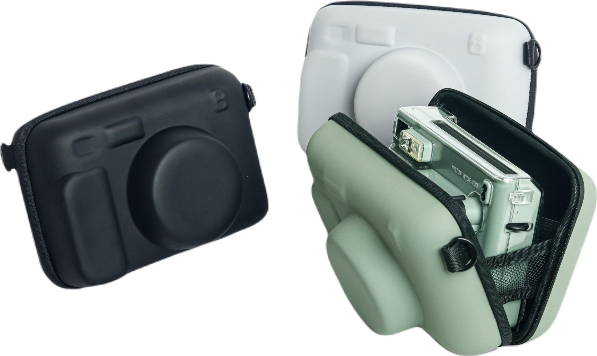 Kuti mbrojtëse e fortë për aparat Fujifilm Instax Wide 400, material PU, me rrip, e zezë