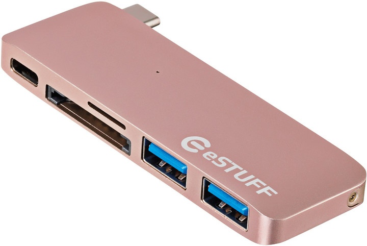 USB Hub eSTUFF, USB-C, USB 3.0, SD, microSD, rozë