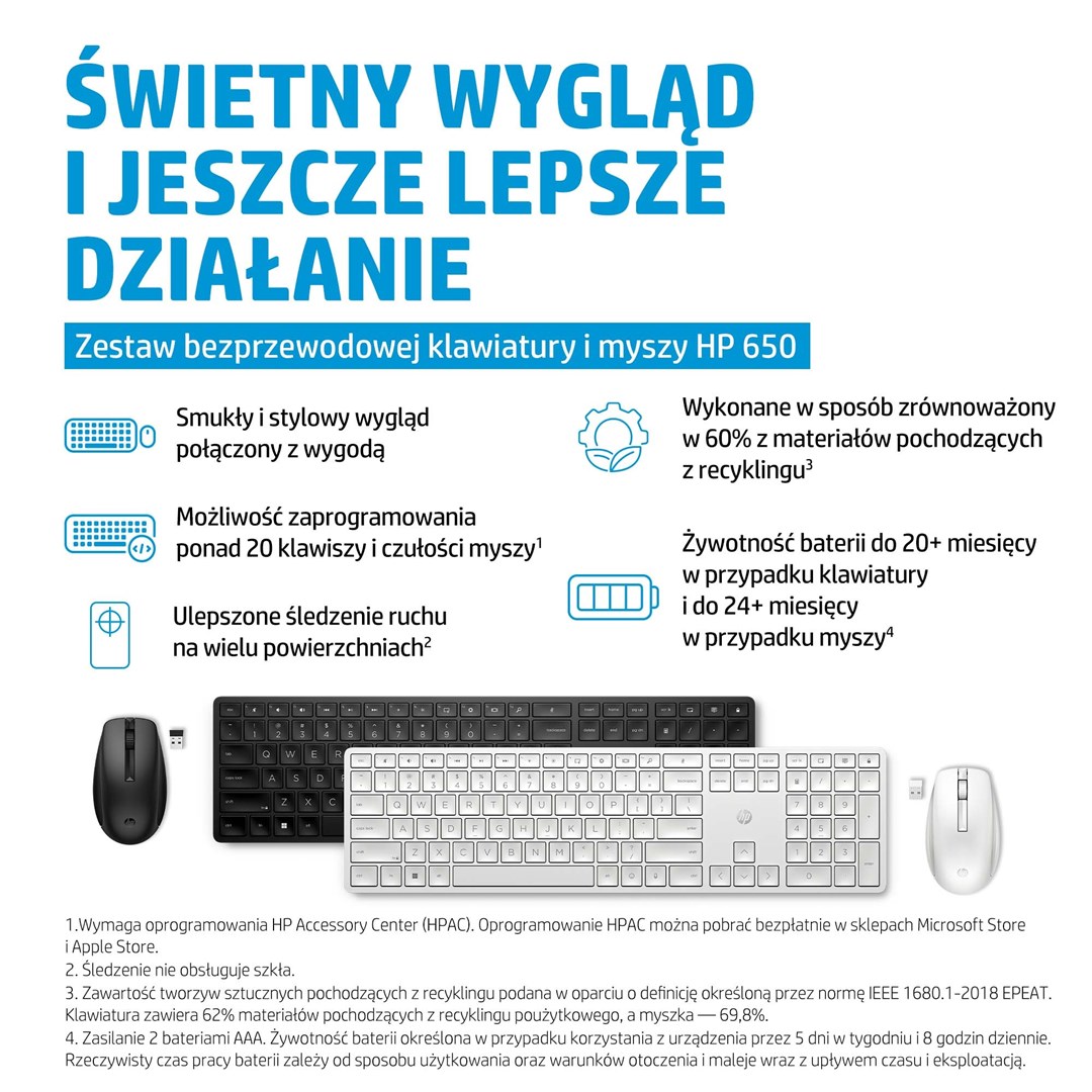 Set tastierë dhe maus HP 650, Wireless, i zi